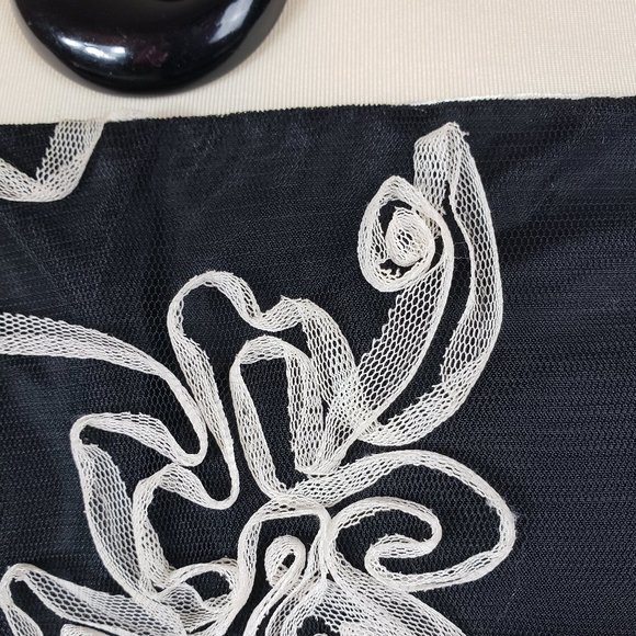 Roberta Black & Cream Floral Embroidered Boho Spaghetti Strap Mini Dress - Picture 6 of 13